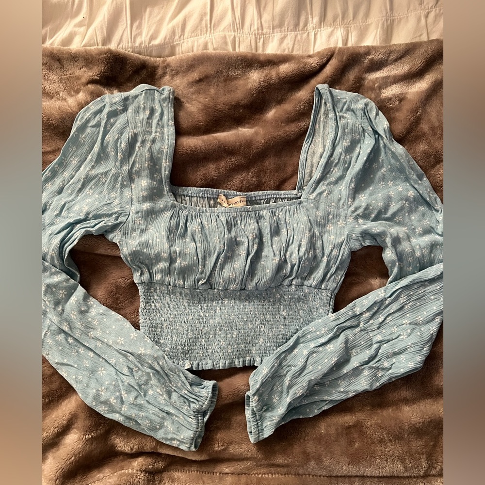 L.A. Hearts Long Sleeve Cropped Blue Top